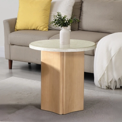 Qwin End Table Natural Marble & Oak