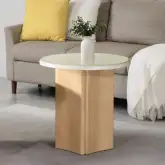 Qwin End Table Natural Marble & Oak