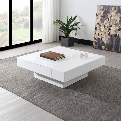 Khaim Coffee Table in High Gloss White Finish