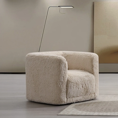 Upendo Swivel Accent Chair in Beige Sand Plush Fabric
