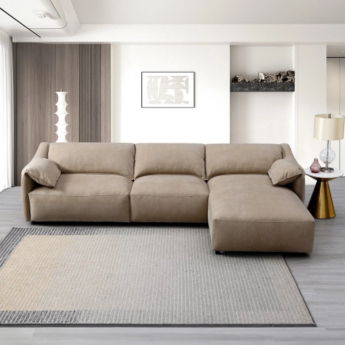 Veata Sectional Sofa w/ Right Hand Facing Chaise in Light Brown Suede