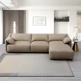 Veata Sectional Sofa with Right Hand Facing Chaise in Light Brown Suede