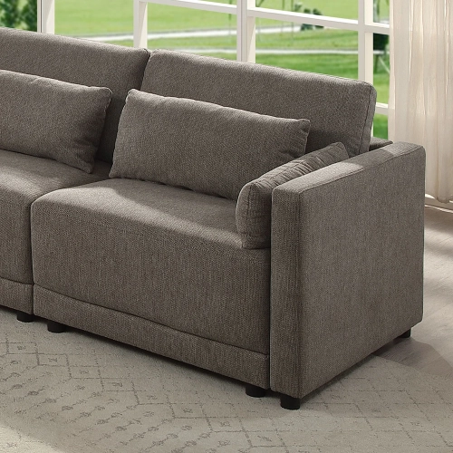 Rylie Modular Sectional Sofa Unit Right Hand Chair in Brown Linen