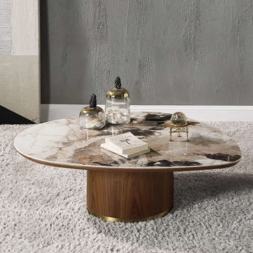 Willene Coffee Table in Ceramic & Dark Oak Finish Wood