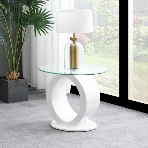 Larry End Table in Clear Glass & High Gloss White Finish
