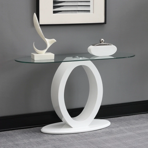 Larry Sofa Table in Clear Glass & High Gloss White Finish
