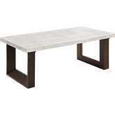 Edwyn Coffee Table in White Faux Marble & Brown Finish
