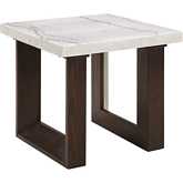 Edwyn End Table in White Faux Marble & Brown Finish