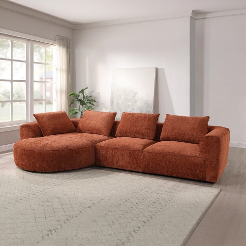 Aceso 2 Piece Sectional Sofa w/ 4 Pillows in Rust Brown Chenille