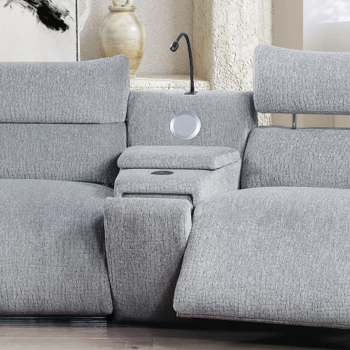 Fullar Modular Console w/ Speaker & Cup Holder in Light Gary Chenille Fabric