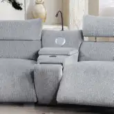 Fullar Modular Console with Speaker & Cup Holder in Light Gary Chenille Fabric
