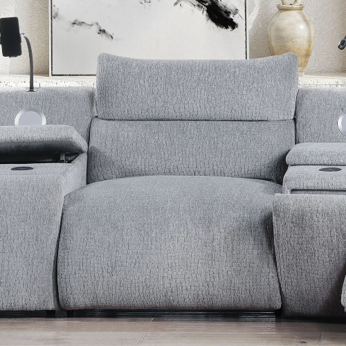 Fullar Modular Power Armless Recliner Unit in Light Gary Chenille Fabric