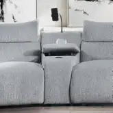 Fullar Modular Console w/ Wireless Charger in Light Gary Chenille Fabric