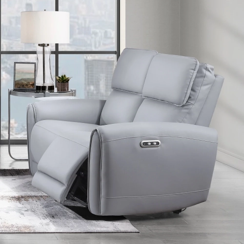 Jeromie Power Recline Loveseat w/ USB Port in Gray Synthetic Leather