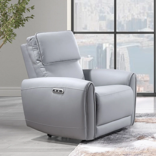 Jeromie Power Recliner with USB Port in Gray Synthetic Leather