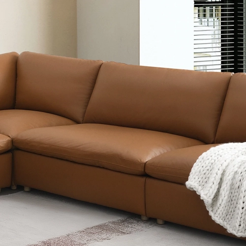 Brighton Modular Sectional Sofa Unit Armless Chair in Brown Top Grain Leather
