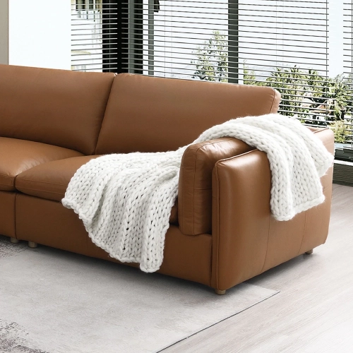 Brighton Modular Sectional Sofa Unit Right Arm Chair in Brown Top Grain Leather