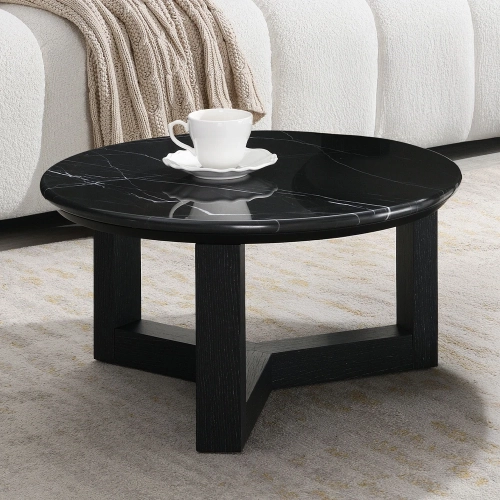 Dara Coffee Table in Natural Black Marble & Wood