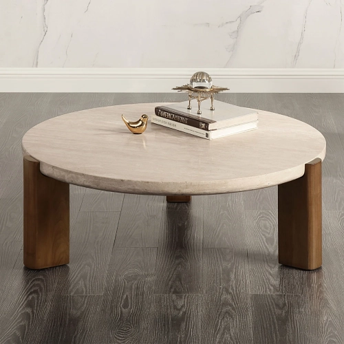 Leonardo Coffee Table in Travertine & Dark Oak