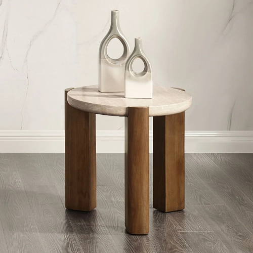 Leonardo End Table in Travertine & Dark Oak