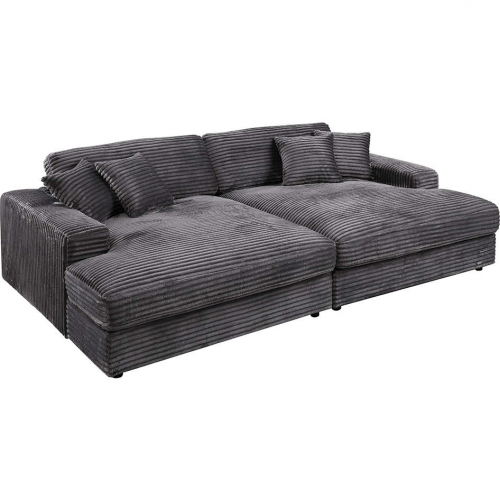 Hilde Sectional Sofa with Left & Right Chaise in Oversized Corduroy Gray Velvet