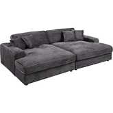 Hilde Sectional Sofa with Left & Right Chaise in Oversized Corduroy Gray Velvet
