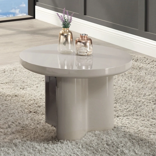 Joane End Table in High Gloss Light Gray Finish