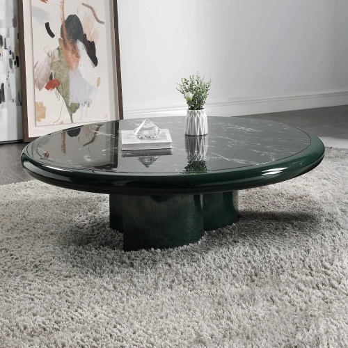 Ronald Coffee Table in Marble Pattern High Gloss Dark Green Finish
