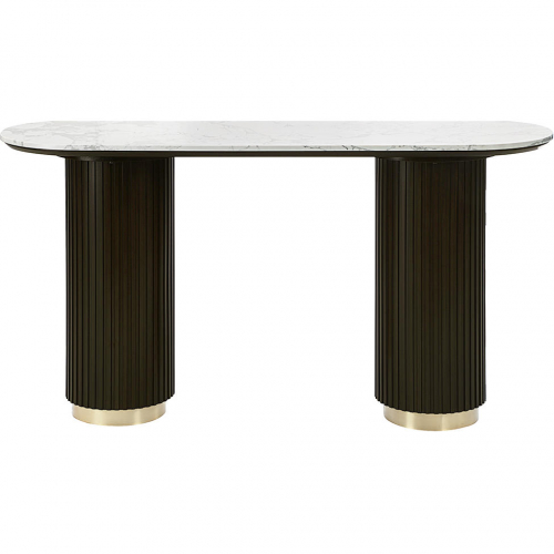 Ranger Sofa Table in White Faux Marble & Espresso Finish