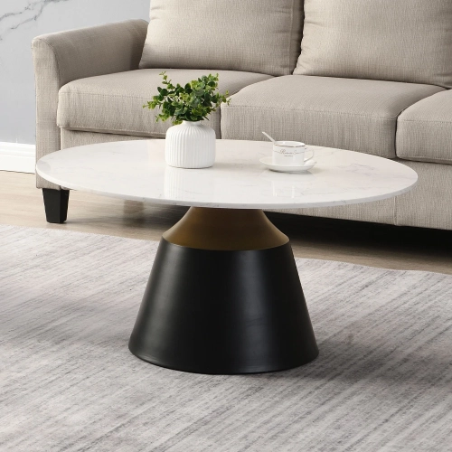 Jaramillo Coffee Table in White Engineered Marble, Gold & Black Metal