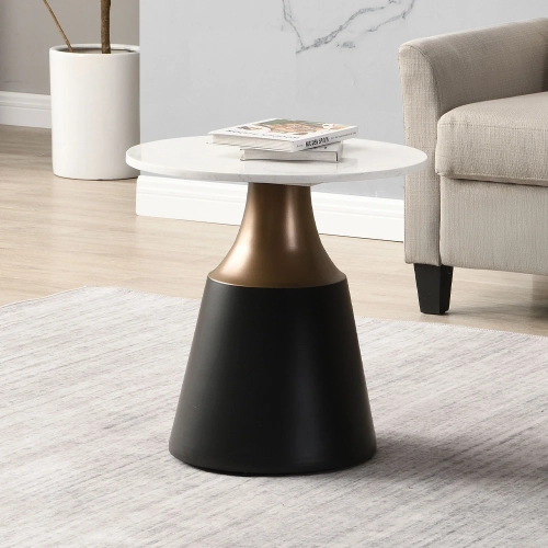 Jaramillo End Table in White Engineered Marble, Gold & Black Metal