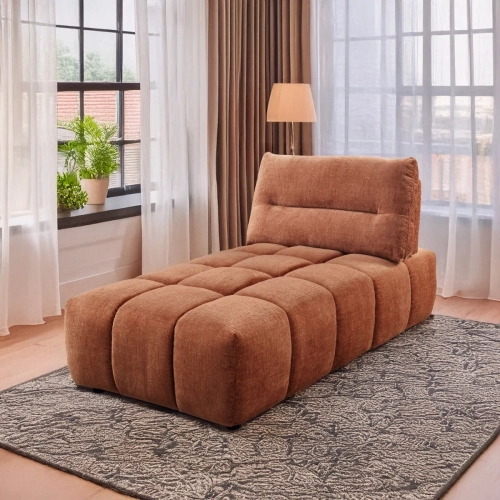 Loanna Modular Sectional Sofa Unit Chaise in Coral Red Linen