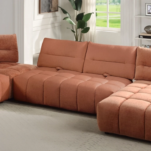 Loanna Modular Sectional Sofa Unit Loveseat in Coral Red Linen