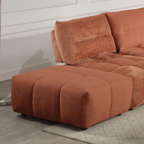 Loanna Ottoman in Coral Red Linen