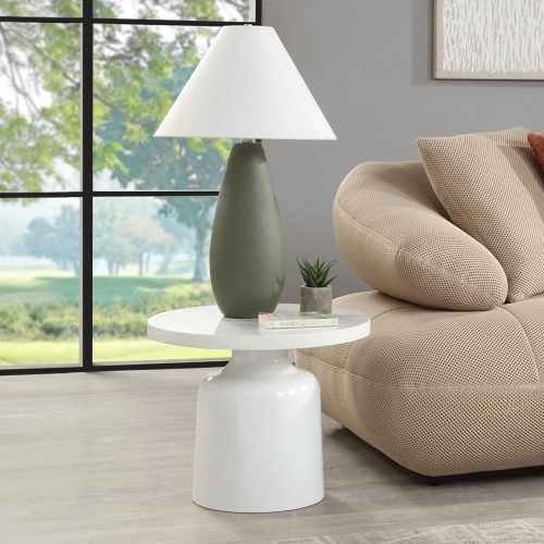 Zaid End Table in White High Gloss Engineered Marble