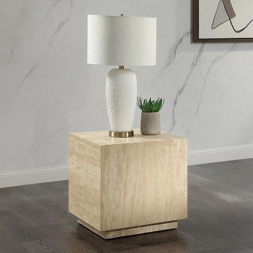 Deon End Table in Natural Beige Travertine