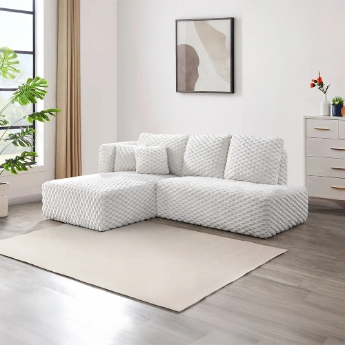 Manya Sectional Sofa w/ Left Chaise in Plush Ivory Corduroy