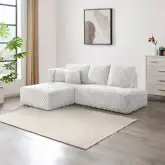 Manya Sectional Sofa with Left Chaise in Plush Ivory Corduroy