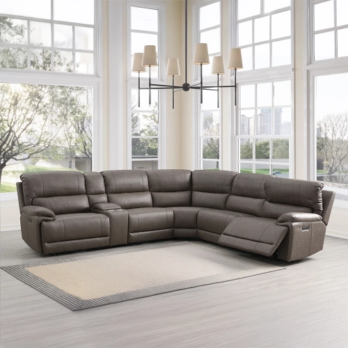 Kantu 6 Piece Power Recline Sectional Sofa in Brown Synthetic Leather