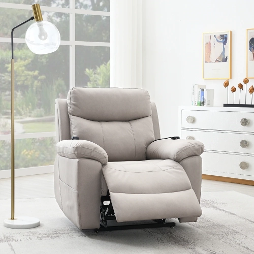 Chriki Power Lift Recliner w/ Heating & Massage in Light Gray Polished Microfiber