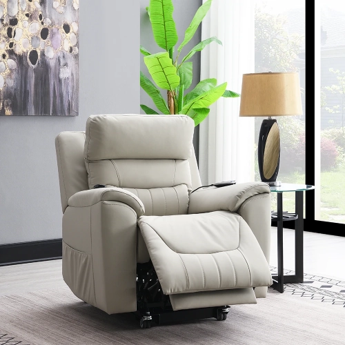 Marsha Power Lift Recliner w/ Massage in Light Gray Silicone Synthetic Leather
