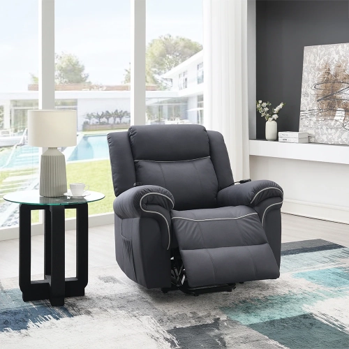 Domana Power Left Recliner with Heating & Massage in Dark Blue Polished Microfiber