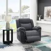 Domana Power Left Recliner with Heating & Massage in Dark Blue Polished Microfiber