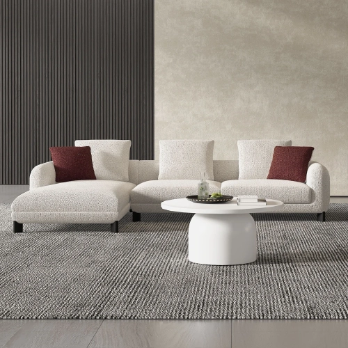 Mardi Sectional Sofa with Left Chaise in Beige Tweed Fabric