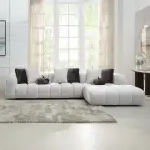 Manilla Sectional Sofa with Right Facing Chaise in Channel Tufted Ivory White Linen