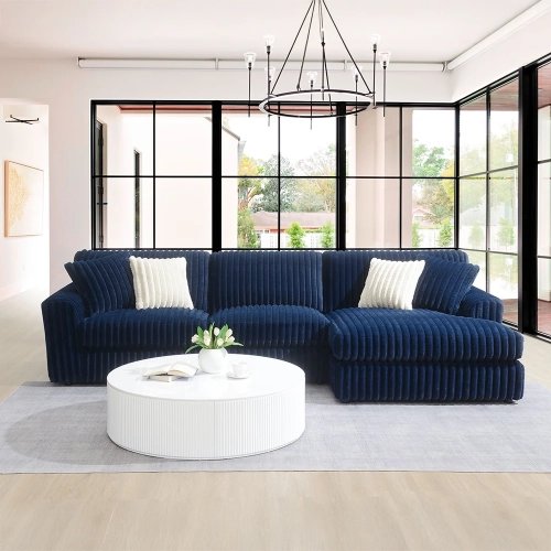 Breton Sectional Sofa w/ Right Facing Chaise in Blue Corduroy