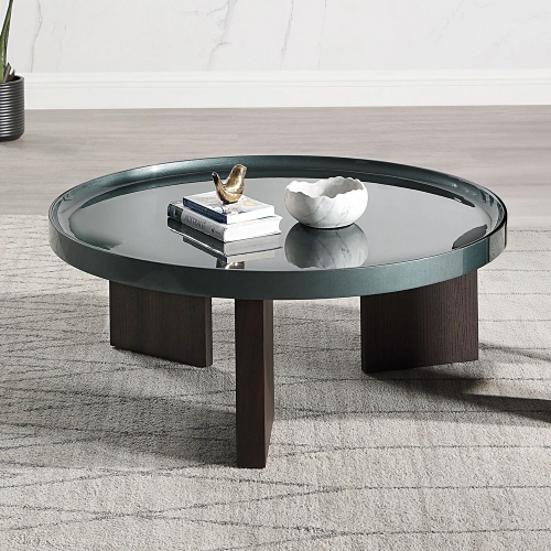 Lakita Coffee Table in High Gloss Blackish Green & Smoked Oak