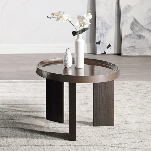 Lakita End Table in High Gloss Dark Blonde & Smoked Oak