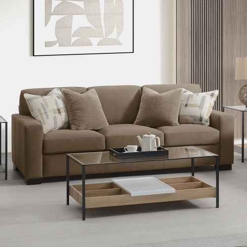 Darya Sofa w/ 4 Pillows in Brown Suede Fabric