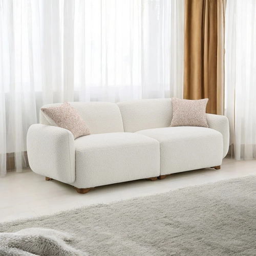 Darius Sofa w/ 2 Pillows in Beige Boucle Fabric